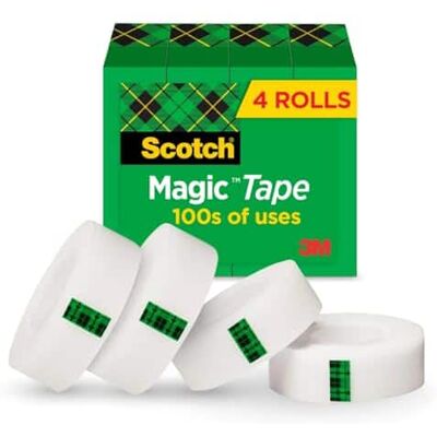 3M - Scotch Magic Tape, Invisible, Home Office Supplies and Back to School Supplies for College and Classrooms, 4 Rolls 3M - Scotch Magic Tape, Invisible, Home Office Supplies and Back to School Supplies for College and Classrooms, 4 Rolls
