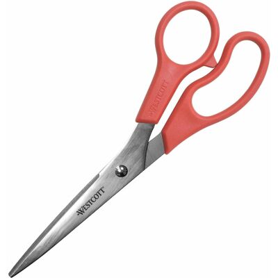 Westcott - 8"All Purpose Straight Scissors 3.50" Cut Straight Stainless Steel Pointed Tip Silver 1 Each - Red Westcott - 8"All Purpose Straight Scissors 3.50" Cut Straight Stainless Steel Pointed Tip Silver 1 Each - Red