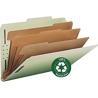 Smead - 100% Recycled Pressboard 2/5-Cut Tab Classification Folders, 8-Fasteners, 3-Partitions, Legal, 10/Box - Gray/Green Smead - 100% Recycled Pressboard 2/5-Cut Tab Classification Folders, 8-Fasteners, 3-Partitions, Legal, 10/Box - Gray/Green