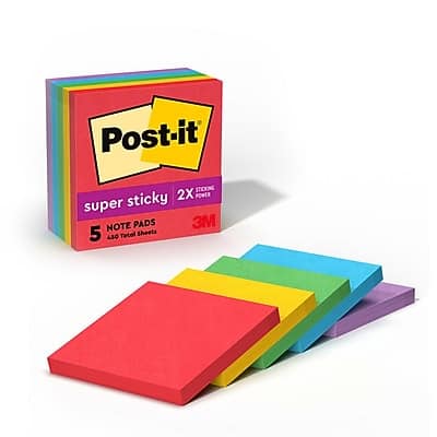 Post-it - Super Sticky Notes, 3" x 3", Playful Primaries Collection, 90 Sheet/Pad, 5 Pads/Pack - Multicolor Post-it - Super Sticky Notes, 3" x 3", Playful Primaries Collection, 90 Sheet/Pad, 5 Pads/Pack - Multicolor