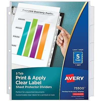 Avery - Index Maker Standard Weight Sheet Protector Plastic Dividers, 5-Tab, 8-1/2" x 11" - Clear Avery - Index Maker Standard Weight Sheet Protector Plastic Dividers, 5-Tab, 8-1/2" x 11" - Clear