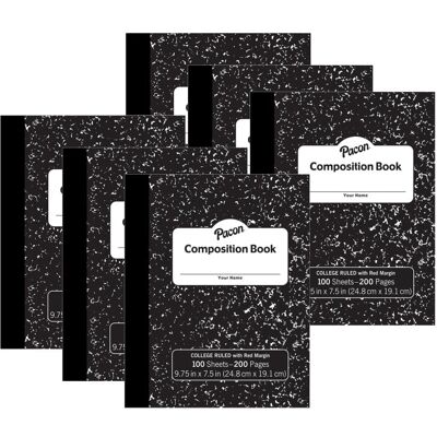 Pacon - Composition Book, Black Marble, 9/32" Ruled w/ Margin, 9-3/4" x 7-1/2", 100 Sheets, Pack of 6 Pacon - Composition Book, Black Marble, 9/32" Ruled w/ Margin, 9-3/4" x 7-1/2", 100 Sheets, Pack of 6