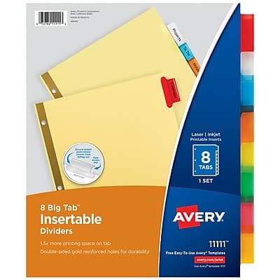 Avery - Big Tab Insertable Paper Divider, 8 Tabs, 1 Set - Multicolor Avery - Big Tab Insertable Paper Divider, 8 Tabs, 1 Set - Multicolor