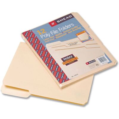 Smead Manufacturing - Poly Manila Folders, 1/3-Cut Tabs: Assorted, Letter Size, Manila, 12/Pack Smead Manufacturing - Poly Manila Folders, 1/3-Cut Tabs: Assorted, Letter Size, Manila, 12/Pack