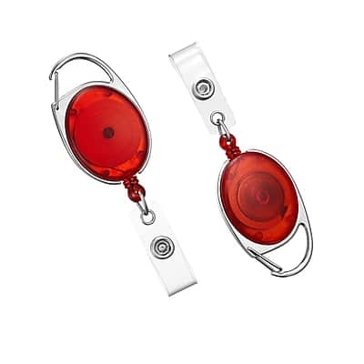 Staples - Carabiner Name Badge Reels, 30" Retractable Cord Length, Metal, 10/Pack - Red Staples - Carabiner Name Badge Reels, 30" Retractable Cord Length, Metal, 10/Pack - Red