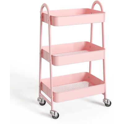 Anysun - 3-Tier Metal Rolling Utility Cart - Storage Organizer Trolley for Kitchen, Bathroom, Laundry, Office - Pink Anysun - 3-Tier Metal Rolling Utility Cart - Storage Organizer Trolley for Kitchen, Bathroom, Laundry, Office - Pink