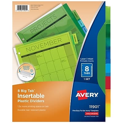 Avery - Big Tab Insertable Plastic Divider, 8 Tabs, 1 Set - Multicolor Avery - Big Tab Insertable Plastic Divider, 8 Tabs, 1 Set - Multicolor