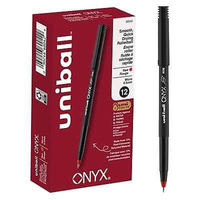 uni-ball - Onyx Rollerball Pen, Micro Point, 0.5mm, Dozen - Red Ink uni-ball - Onyx Rollerball Pen, Micro Point, 0.5mm, Dozen - Red Ink