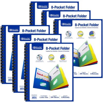 BAZIC Products - 8-Pocket Folder, Assorted Colors, Pack of 6 BAZIC Products - 8-Pocket Folder, Assorted Colors, Pack of 6