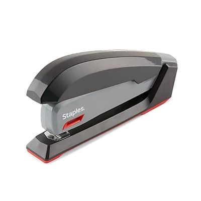 Staples - One-Touch Reduced Effort Desktop Stapler, 20-Sheet Capacity, Included - Gray/Black/Red Staples - One-Touch Reduced Effort Desktop Stapler, 20-Sheet Capacity, Included - Gray/Black/Red