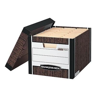 Bankers Box - R-Kive Heavy-Duty FastFold File Storage Boxes, Lift-Off Lid, Letter/Legal Size, 12/Carton - Woodgrain Bankers Box - R-Kive Heavy-Duty FastFold File Storage Boxes, Lift-Off Lid, Letter/Legal Size, 12/Carton - Woodgrain