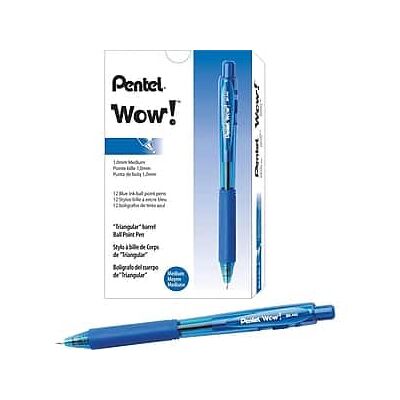 Pentel - WOW! Retractable Ballpoint Pens, Medium Point, 12/Pack - Blue Ink Pentel - WOW! Retractable Ballpoint Pens, Medium Point, 12/Pack - Blue Ink
