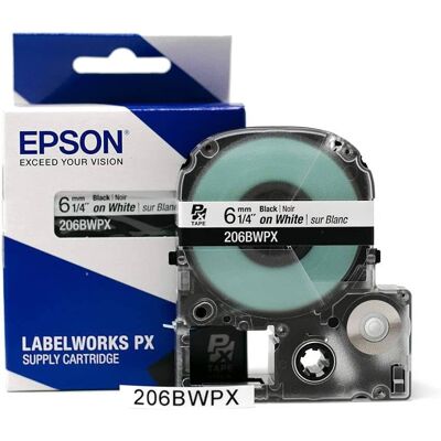 Epson - 1/4" 206BWPX - Black on White Tape Epson - 1/4" 206BWPX - Black on White Tape