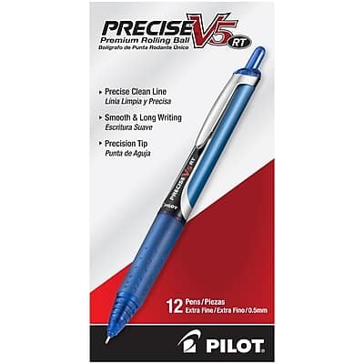Pilot - Precise V5 RT Retractable Rollerball Pens, Extra Fine Point, 0.5mm, Ink, Dozen - Blue Pilot - Precise V5 RT Retractable Rollerball Pens, Extra Fine Point, 0.5mm, Ink, Dozen - Blue