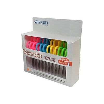 Westcott - 5" Stainless Steel Kid's Scissors, Pointed Tip Colors, 12/Pack - Assorted Westcott - 5" Stainless Steel Kid's Scissors, Pointed Tip Colors, 12/Pack - Assorted
