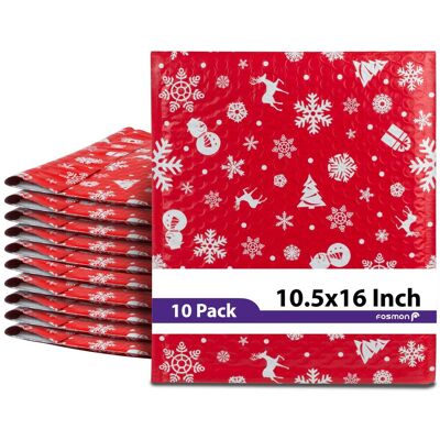 Fosmon - 10.5 x 16 - 10 Pack #5 Christmas Holiday Poly Bubble Mailer Gift Wrap, Padded Shipping Envelopes, 10.5 x 15" Usable Size - Multi Fosmon - 10.5 x 16 - 10 Pack #5 Christmas Holiday Poly Bubble Mailer Gift Wrap, Padded Shipping Envelopes, 10.5 x 15" Usable Size - Multi