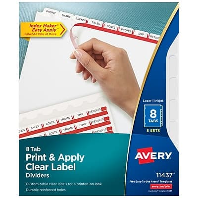 Avery - Index Maker Paper Dividers with Print & Apply Label Sheets, 8 Tabs, 5 Sets/Pack - White Avery - Index Maker Paper Dividers with Print & Apply Label Sheets, 8 Tabs, 5 Sets/Pack - White