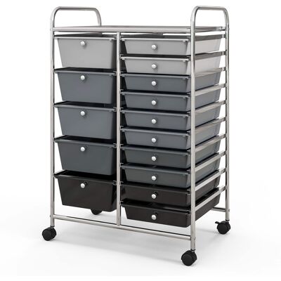 Costway - 15 Drawer Rolling Storage Cart Scrapbook Paper Office School Organizer - Gradient Gray Costway - 15 Drawer Rolling Storage Cart Scrapbook Paper Office School Organizer - Gradient Gray