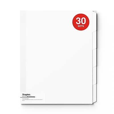 Staples - Print On Label Dividers, 5-Tabs, 30 Sets - White Staples - Print On Label Dividers, 5-Tabs, 30 Sets - White