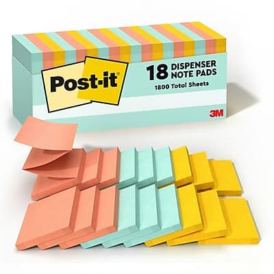 Post-it - Pop-up Sticky Notes, 3" x 3", Beachside Café Collection, 100 Sheets/Pad, 18 Pads/Pack - Assorted Post-it - Pop-up Sticky Notes, 3" x 3", Beachside Café Collection, 100 Sheets/Pad, 18 Pads/Pack - Assorted