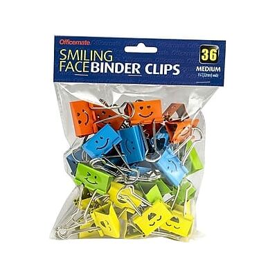Officemate - Smiling Face Medium Binder Clips, 36 Clips/Pack - Assorted Colors Officemate - Smiling Face Medium Binder Clips, 36 Clips/Pack - Assorted Colors