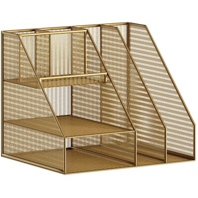 Martha Stewart - Ryder Large Steel Mesh Desktop Organizer with File Holder - Gold Martha Stewart - Ryder Large Steel Mesh Desktop Organizer with File Holder - Gold