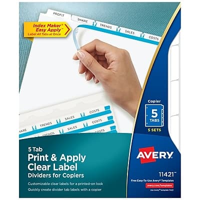 Avery - Index Maker Print & Apply Label Paper Dividers for Copiers, 5 Tabs, White, 5 Sets/Pack - Clear Avery - Index Maker Print & Apply Label Paper Dividers for Copiers, 5 Tabs, White, 5 Sets/Pack - Clear