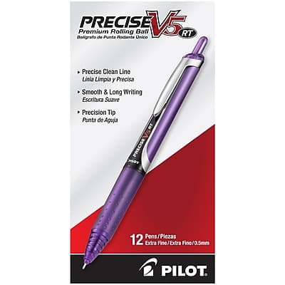 Pilot - Precise V5 RT Retractable Rollerball Pens, Extra Fine Point, Dozen - Purple Ink Pilot - Precise V5 RT Retractable Rollerball Pens, Extra Fine Point, Dozen - Purple Ink