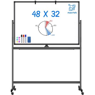 maxtek - Rolling Dry Erase Board 48 x 32 Double-Sided Mobile Bulletin Boards Large Portable Whiteboards & Presentation Supplies - White maxtek - Rolling Dry Erase Board 48 x 32 Double-Sided Mobile Bulletin Boards Large Portable Whiteboards & Presentation Supplies - White