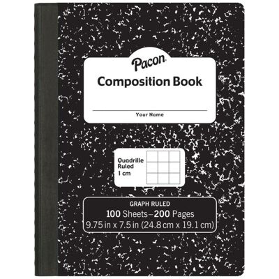 Pacon - Composition Book, Black Marble, 1 cm Quadrille Ruled 9-3/4" x 7-1/2", 100 Sheets Pacon - Composition Book, Black Marble, 1 cm Quadrille Ruled 9-3/4" x 7-1/2", 100 Sheets