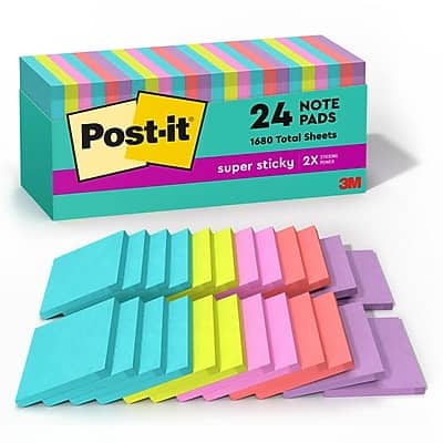 Post-it - Super Sticky Notes, 3" x 3", Supernova Neons Collection, 70 Sheet/Pad, 24 Pads/Pack - Multicolor Post-it - Super Sticky Notes, 3" x 3", Supernova Neons Collection, 70 Sheet/Pad, 24 Pads/Pack - Multicolor