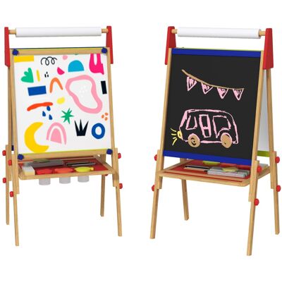 Qaba - in 1 Easel for Kids with Paper Roll, Whiteboard, Chalkboard, Double Sided & Adjustable Height Qaba - in 1 Easel for Kids with Paper Roll, Whiteboard, Chalkboard, Double Sided & Adjustable Height