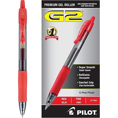 Pilot - G2 Retractable Gel Pens, Fine Point, 0.7mm, Dozen - Red Ink Pilot - G2 Retractable Gel Pens, Fine Point, 0.7mm, Dozen - Red Ink