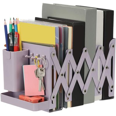 Unique Bargains - Adjustable Book Ends, 6.5" Tall Heavy Duty Metal Adjustable Bookends, with Removable Pen Holder Tray and 3 Hook-up - Purple Unique Bargains - Adjustable Book Ends, 6.5" Tall Heavy Duty Metal Adjustable Bookends, with Removable Pen Holder Tray and 3 Hook-up - Purple