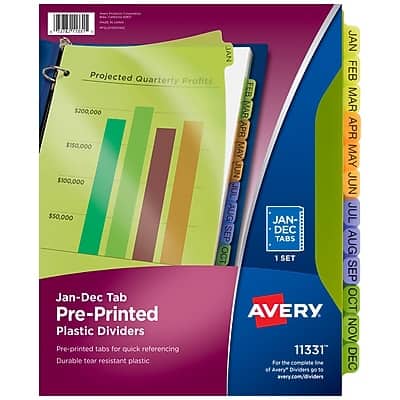 Avery - Plastic Pre-Printed Monthly Plastic Divider, Jan-Dec Tabs, 1 Set - Multicolor Avery - Plastic Pre-Printed Monthly Plastic Divider, Jan-Dec Tabs, 1 Set - Multicolor