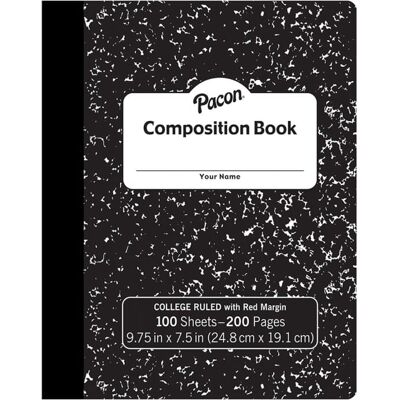 Pacon - Composition Book, Black Marble, 9/32" Ruled w/ Margin, 9-3/4" x 7-1/2", 100 Sheets Pacon - Composition Book, Black Marble, 9/32" Ruled w/ Margin, 9-3/4" x 7-1/2", 100 Sheets