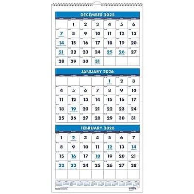 House of Doolittle - 2026 12.25" x 26" Three-Month Wall Calendar - Blue House of Doolittle - 2026 12.25" x 26" Three-Month Wall Calendar - Blue