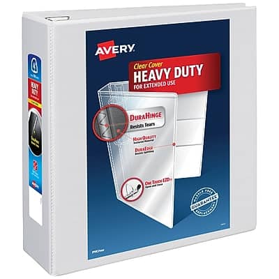 Avery - Heavy Duty 4" 3-Ring View Binder, D-Ring - White Avery - Heavy Duty 4" 3-Ring View Binder, D-Ring - White
