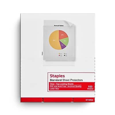 Staples - Standard Weight Sheet Protectors, 8.5" x 11", 100/Box - Clear Staples - Standard Weight Sheet Protectors, 8.5" x 11", 100/Box - Clear