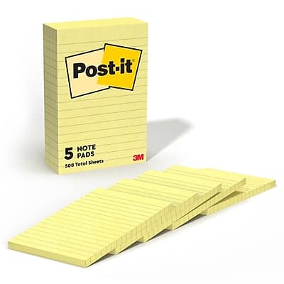 Post-it - Notes, 4" x 6", Canary Collection, Lined, 100 Sheet/Pad, 5 Pads/Pack - Yellow Post-it - Notes, 4" x 6", Canary Collection, Lined, 100 Sheet/Pad, 5 Pads/Pack - Yellow