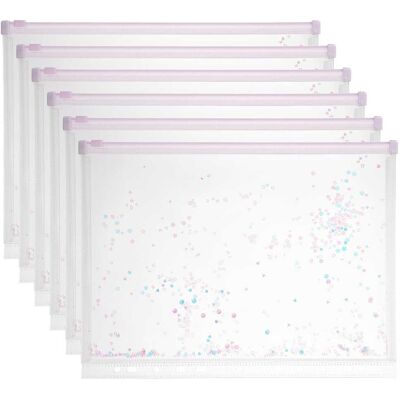 Unique Bargains - 6pcs A4 Plastic Binder Zipper Pockets 12x9 Inch Clear Envelope Folders Planner Waterproof with Sequin Decor - Light Purple Unique Bargains - 6pcs A4 Plastic Binder Zipper Pockets 12x9 Inch Clear Envelope Folders Planner Waterproof with Sequin Decor - Light Purple