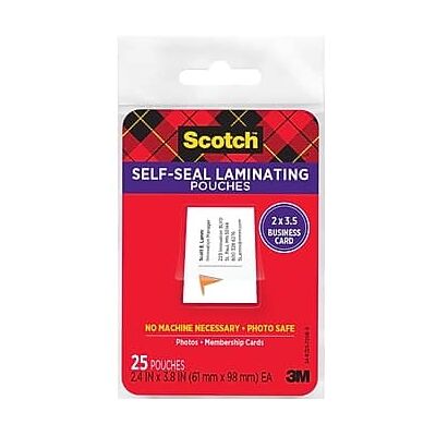 Scotch - Self Sealing Laminating Pouches, Business Card, 9.5 Mil, 25/Pack - Clear Scotch - Self Sealing Laminating Pouches, Business Card, 9.5 Mil, 25/Pack - Clear