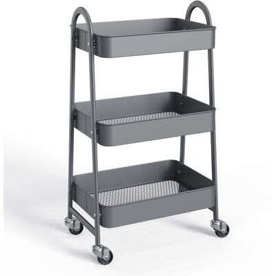 Anysun - 3-Tier Metal Rolling Utility Cart - Storage Organizer Trolley for Kitchen, Bathroom, Laundry, Office - Gray Anysun - 3-Tier Metal Rolling Utility Cart - Storage Organizer Trolley for Kitchen, Bathroom, Laundry, Office - Gray