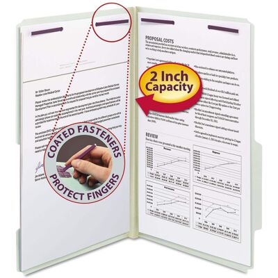Smead Manufacturing - REMOVE - Recycled Pressboard Folders, Coated Fasteners, 2/5-Cut: R of C, 2" Expansion, Legal Size, Gray-Green, 25/Box Smead Manufacturing - REMOVE - Recycled Pressboard Folders, Coated Fasteners, 2/5-Cut: R of C, 2" Expansion, Legal Size, Gray-Green, 25/Box