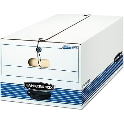 Bankers Box - Stor/File Medium-Duty FastFold File Storage Boxes, String & Button, Legal Size/Blue, 12/Carton - White and Blue Bankers Box - Stor/File Medium-Duty FastFold File Storage Boxes, String & Button, Legal Size/Blue, 12/Carton - White and Blue