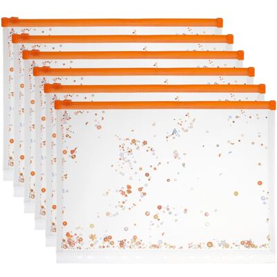 Unique Bargains - 6pcs A4 Plastic Binder Zipper Pockets 12x9 Inch Clear Envelope Folders Planner Waterproof with Sequin Decor - Bright Orange Unique Bargains - 6pcs A4 Plastic Binder Zipper Pockets 12x9 Inch Clear Envelope Folders Planner Waterproof with Sequin Decor - Bright Orange