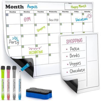Zulay Kitchen - Magnetic Dry Erase Calendar Whiteboard Kit - Magnetic Calendar for Fridge - White Zulay Kitchen - Magnetic Dry Erase Calendar Whiteboard Kit - Magnetic Calendar for Fridge - White