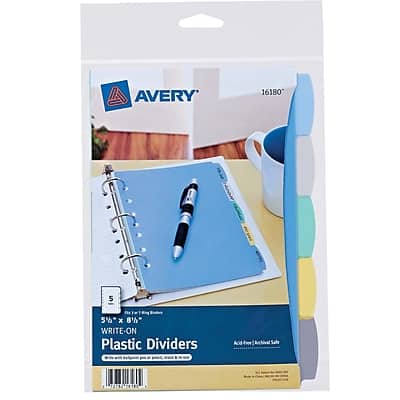 Avery - Write & Erase Plastic Mini Dividers, 5 Tabs - Multicolor Avery - Write & Erase Plastic Mini Dividers, 5 Tabs - Multicolor