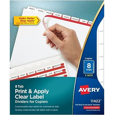 Avery - Index Maker Print & Apply Label Paper Dividers for Copiers, 8 Tabs, White, 5 Sets/Pack - Clear Avery - Index Maker Print & Apply Label Paper Dividers for Copiers, 8 Tabs, White, 5 Sets/Pack - Clear