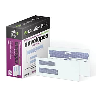 Quality Park - Reveal N-Seal Security Tinted #8 Double Window Envelopes, 3 5/8" x 8 5/8" Wove, 500/Box - White Quality Park - Reveal N-Seal Security Tinted #8 Double Window Envelopes, 3 5/8" x 8 5/8" Wove, 500/Box - White